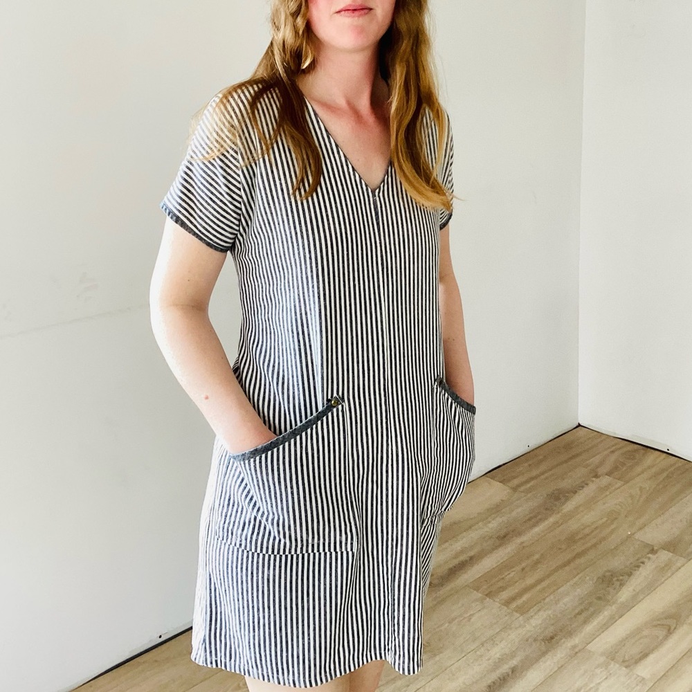 Simone's Rose | Organic Cotton/Hemp Stripe Mini Length Maker Dress CAD Made